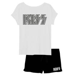 KISS Frauen Pyjama Schlafanzug Set Kurz Oberteil mit Hose Schwarz/Weiß Gr. XL von United Labels