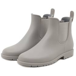 Uniuni Gummistiefel Damen Halbhoch Regenstiefel Wasserdicht Regen Chelsea Boots Kurz Gummi Stiefeletten Rutschfest Regenschuhe mit Blockabsatz Grau 40 von Uniuni