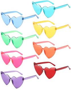 Unning 8 Pack Herz Sonnenbrille Set Damen,Neon Bunte Herzform Sonnenbrillen,Transparente Lustige Brillen Party für Damen Frauen von Unning