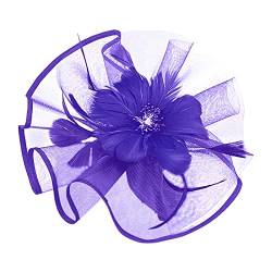 Schweißband Frauen Hut Kopfbedeckung Kirche Feder Clip Fascinator Hut Hochzeit Party Kappe für Tennistasche 3 Schläger (Purple, One Size) von UnoSheng