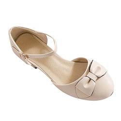 UnoSheng Big Kids Kinder Mädchen Geschlossene Zehen Niedriger Absatz Dicker Absatz High Heels Prinzessin Schuhe Hochzeit Tägliche Schuhe Doggy Hausschuhe für Mädchen, beige, 1.5 UK 3X-Narrow von UnoSheng