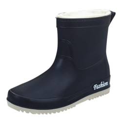 UnoSheng Damen Frühling und Herbst Winter Low Top Plus Samt Fester Samt Outdoor Mode Arbeit Angeln Küche rutschfeste warme Gummischuhe Regenstiefel Gummistiefel, Schwarz , 39 EU von UnoSheng