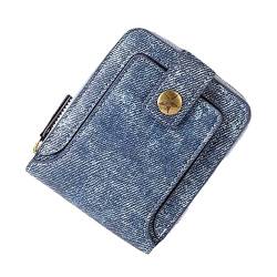 UnoSheng Herren Brieftasche Außenhandel New Herren Short Multi Functional Denim Fabric Horizontal Zipper Wallet Geldbörsen Herren Scheinnadel (Blue, One Size) von UnoSheng