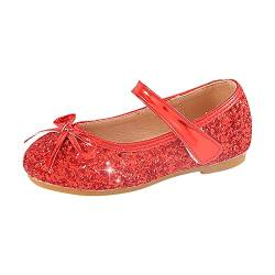 UnoSheng Kinder Mädchen Hochzeit Schuhe Blume Kind Schuhe Pailletten Glitzer Schleife Mädchen Schuhe Süß Hohe Sandalen für Mädchen, rot, 1.5 UK 3X-Narrow von UnoSheng