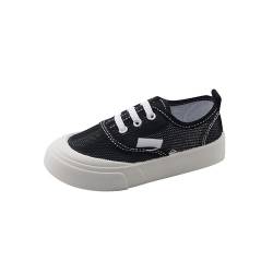 UnoSheng Kinder Segeltuchschuhe Single Mesh Atmungsaktive Sommer Freizeitschuhe für Mädchen Ein Slip On Koreanische Version von Kinderschuhen High Top Sneaker für Mädchen, Schwarz , 28 EU von UnoSheng