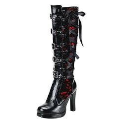 UnoSheng Schaftweite 39 40 cm Bös Cosplay gefesselt -Mode Damenschuh Gothic-Stiefel Schuhe Damen Schwarz 42 (Red, 42) von UnoSheng