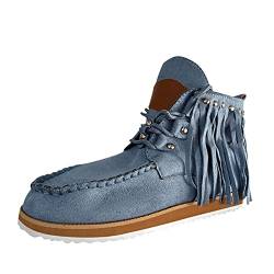 UnoSheng Stiefel aus Leder für Damen, lässig, runde Zehenpartie, Quastenstiefel, Kunststiefel, Damenstiefel, Damenstiefel und Stiefel unter 15 Jahren, blau, 39.5 EU von UnoSheng