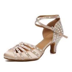 Uonpie Damen Ballroom Tanzschuhe mit Strass Beige Geschlossene Zehe Glitzer Latein Salsa Party Praxis Tanzen Schuhe,40EU von Uonpie