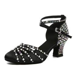 Uonpie Damen Ballroom Tanzschuhe mit Strass Schwarz Geschlossene Zehe Glitzer Latein Salsa Party Praxis Tanzen Schuhe,35EU von Uonpie