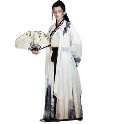 Uplateng Traditionelles Chinesisches Hanfu Kostüm für Herren Chinesisches Hanfu Cosplay Kostüm Vintage Tintendruck Alte Robe S-XXL (White,L) von Uplateng