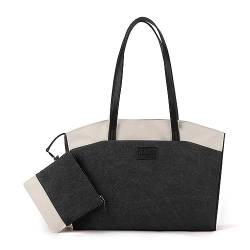 Uqezagpa Tragetasche für Damen, 2023 Neue Handtasche aus Segeltuch, vielseitige Tasche, koreanische Sytle, Schultertasche, Damen, Mädchen, Reisetasche, große Kapazität, Schwarz , with ribbon von Uqezagpa