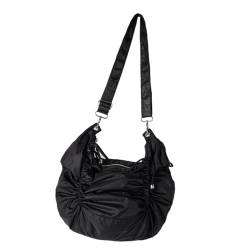 Uqezagpa Tragetasche für Damen, elegante Umhängetasche, japanisch, koreanisch, Kordelzug, plissiert, Schultertasche für modische Frauen, lässige Umhängetasche, Schwarz , 0 von Uqezagpa