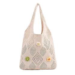 Uqezagpa Tragetasche für Damen, stilvolle hohle gestrickte Umhängetasche für Damen, leicht, Wolle, Handtasche mit verstellbarem Riemen, weiß, with accessories von Uqezagpa