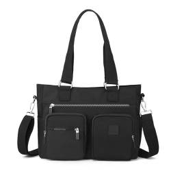 Uqezagpa Tragetasche für Damen, stilvolle und praktische große Kapazität, Nylontasche für Damen, Schultertasche für Einkaufen, Reisen und Arbeit, Schwarz , Small von Uqezagpa