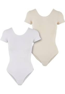 Urban Classics Damen Body Ladies Organic Stretch Jersey Body 2-Pack, 2er Pack Body für Frauen, Bio-Baumwolle, white+whitesand, S von Urban Classics