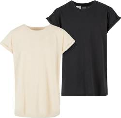 Urban Classics Mädchen T-Shirt Girls Extended Shoulder Tee 2 Pack, 2er Pack T-Shirt für Mädchen, whitesand/black, 158/164 von Urban Classics