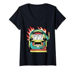 Damen 777 Jackpot x Spielautomat Casino Gambler T-Shirt mit V-Ausschnitt von Urban Empyre