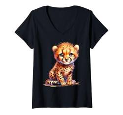 Damen Cheetah Cub x Süßes Gepardenbaby T-Shirt mit V-Ausschnitt von Urban Empyre