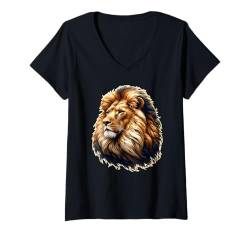 Damen Löwe x Majestätischer Löwe T-Shirt mit V-Ausschnitt von Urban Empyre