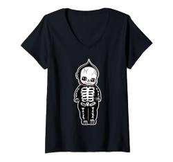 Damen Skelett Kewpie Baby Blackwork T-Shirt mit V-Ausschnitt von Urban Empyre