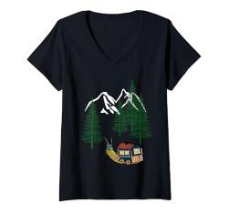 Damen Wander Schnecke Wanderung Wandern Reise Abenteuer Bauwagen T-Shirt mit V-Ausschnitt von Urlaub Reise Ferien Camping Natur