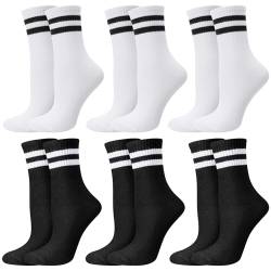 Utensilsto 6 Paar Sportsocken Herren Damen, 37-42 Tennissocken Streifen Socken Baumwolle Unisex Weiß und Schwarz Sport Socken für Damen Herren von Utensilsto