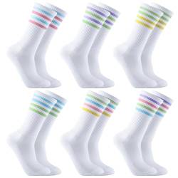 Utensilsto 6 Paare Tennissocken Frauen Sportsocken Damen 36-42 Lange Tennissocken Baumwollsocken Weiß Laufsocken Retro Socken Crew Socken von Utensilsto