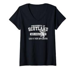 Damen Eigentum Schottlands Land of Lochs and Legends Distressed T-Shirt mit V-Ausschnitt von Utopia Sport Scotland Shop