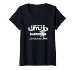 Damen Eigentum von Schottland Est. 843 Land of Lochs and Legends T-Shirt mit V-Ausschnitt von Utopia Sport Scotland Shop