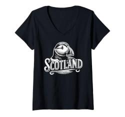 Damen Schottland Papageientaucher, großer T-Shirt mit V-Ausschnitt von Utopia Sport Scotland Shop