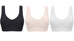 UtopyaUK 3er-Pack Komfort BH Gepolstert Frauen Mädchen Crop Top mit Pads Nahtlose Schlaf Yoga Bralette Freizeit Stretch Sport Weste Breite Träger Vorteilspack, Weiß/Schwarz/Nude, S von UtopyaUK