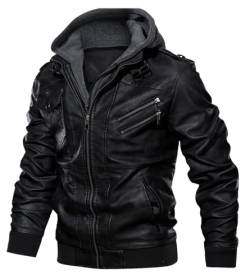 Uusollecy Lederjacke Herren, Kunstlederjacke Mit Abnehmbare Kapuze Schwarz S von Uusollecy