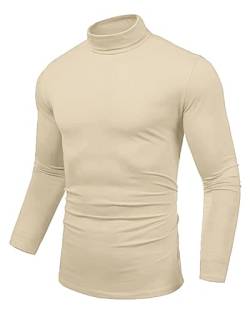 Uusollecy Rollkragenpullover Herren Dünn Regular Fit Rollkragenshirt Basic Unterzieh Rollkragen Pullover Elastisch Langarmshirts, Beige L von Uusollecy