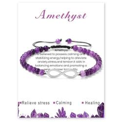 Uwiyo 4mm Edelstein Perlen Armband für Frauen, Einstellbar Unendlichkeits Perlenarmband Edelstein Armband Kugelarmband für Damen Mädchen Geschenk für Geburtstag Muttertag Weihnachten (Amethyst) von Uwiyo