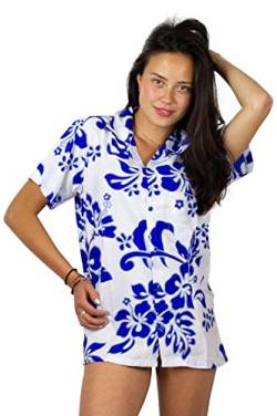 V.H.O. Funky Hawaiibluse Hemd, Kurzarm, Hibiskus, Indigoblau auf Weiß NEW, 4XL von V.H.O.