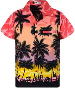 V.H.O. Funky Hawaii-Hemd, Herren, Kurzarm, Beach, Eclectic-Rot, XS von V.H.O.