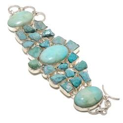 VACHEE Blauer karibischer Larimar-Edelstein, handgefertigt, großes, schweres Armband, 17,8–22,9 cm, für Mädchen und Frauen, 925er-Sterlingsilber vergoldeter Schmuck 2959 von VACHEE