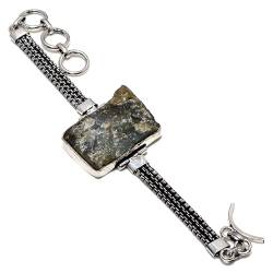 VACHEE Ungeschnittenes handgefertigtes Armband aus schwarzem Labradorit, 17,8–22,9 cm, für Mädchen und Frauen, 925er-Sterlingsilber vergoldeter Schmuck 3871 von VACHEE