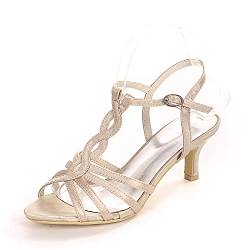 Brautschuhe Damen Peep Zehen T-Riemen Sandalen Kätzchenabsat Partei Hochzeit Abendschuhe,Champagne,41 EU von VACSAX