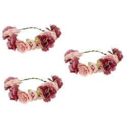 VALICLUD 3St haarschmuck Braut Kränze für vorne rosa Blumenkrone Fee mädchen stirnbänder Haarbänder Blumenkranz Hochzeitskleid Kopfbedeckung Haarring Schal Fräulein Stirnband von VALICLUD