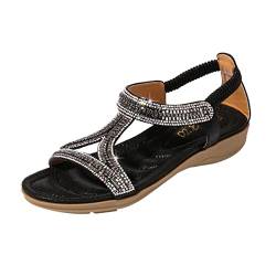 VALICLUD Damen-Sandalen mit Keilabsatz, Sandalen, Keilsandalen für Damen, lässige Keilsandalen, flache Sandalen, Damensandalen, Schwarz, Schwarz , 37 EU von VALICLUD