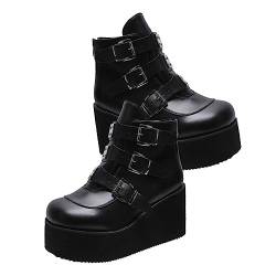 VALICLUD Damen Vintage Stiefeletten Plateau High Heels Combat Boots Kurze Röhre Mode Sohlen Oberschenkelhohe Stiefel Booties Trendy Jane Damen Stiefeletten Sohlenmaterial: Gummi Weiß, Schwarz , 37.5 von VALICLUD