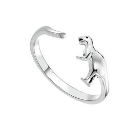 VALICLUD Dinosaurier-ring Aus Sterlingsilber Damenringe Tierischer Offener Ring S925-ring Ring Für Frauen Frauenringe Verstellbarer Unisex-ring Damen Ringe Silver S925 Sterlingsilber von VALICLUD