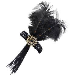 VALICLUD Gefranstes Feder-Stirnband Haarschmuck für Damen Abschlussball-Stirnband Haarbänder Tiara Vintage-Stirnbänder für Frauen Flapper-Stirnband lang Kopfbedeckung Schallwand von VALICLUD