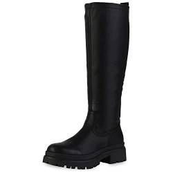 VAN HILL Damen Leicht Gefütterte Plateaustiefel Profilsohle Stiefel Plateau Vorne Schuhe Blockabsatz Freizeit Boots 208730 Schwarz 36 von VAN HILL