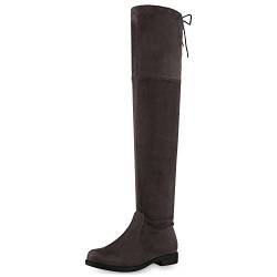 VAN HILL Damen Overknees Wildleder-Optik Langschaft Stiefel Bequem 127553 Grau 40 von VAN HILL