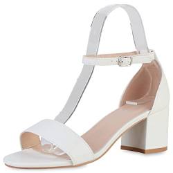 VAN HILL Damen Sandaletten Riemchensandaletten Blockabsatz Schuhe Klassische Basic Freizeitsandaletten Sommerschuhe 203488 Weiss 38 von VAN HILL