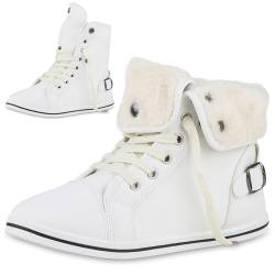 VAN HILL Damen Sneaker High Flach Schnallen Bequem Schuhe 214103 Weiss 42 von VAN HILL