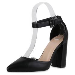 VAN HILL Damen Spitze Pumps Blockabsatz Basic Klassisch Schuhe 216272 Schwarz 40 von VAN HILL