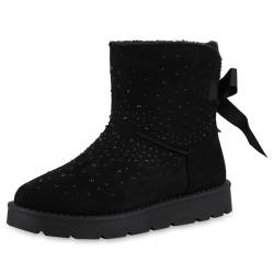 VAN HILL Damen Winter Boots Flach Strass Bequem Schuhe 216559 Schwarz Robust 40 von VAN HILL